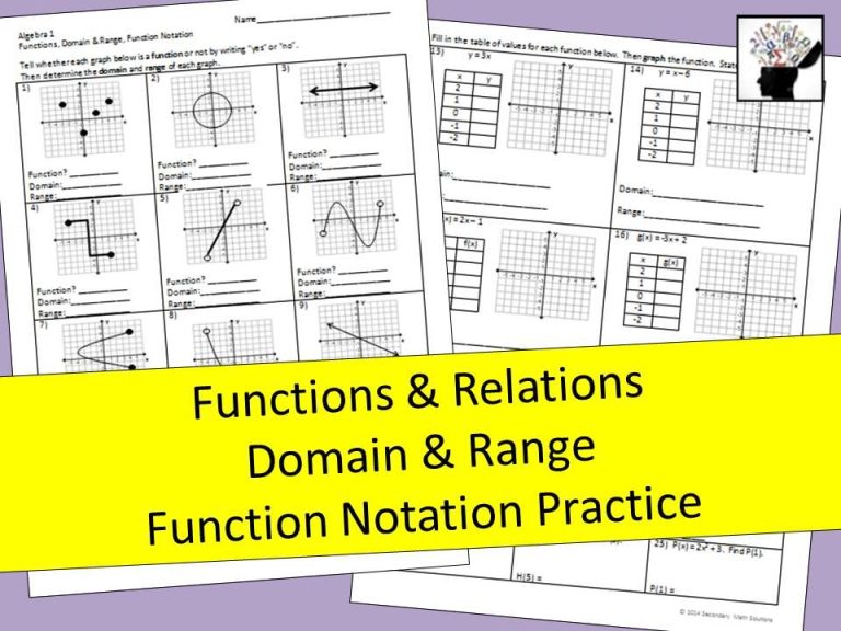 Functions Worksheet Domain Range And Function Notation