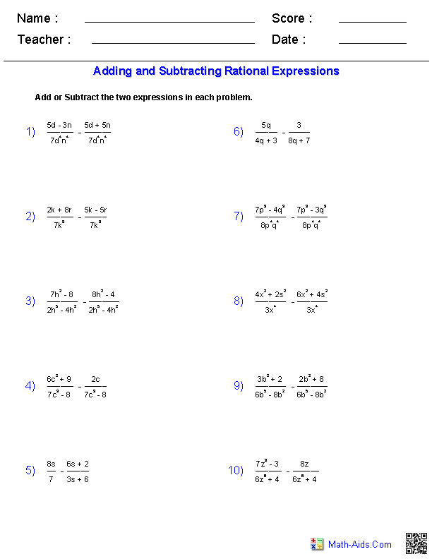 Adding And Subtracting Radicals Worksheet With Answers