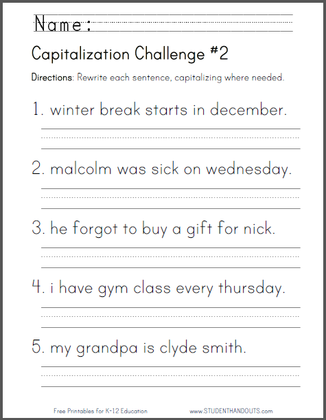 Capitalization Worksheets Kindergarten