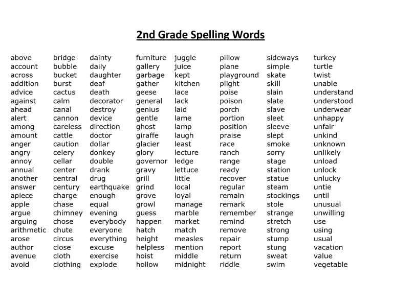 Spelling Words Worksheets For 2nd Grade