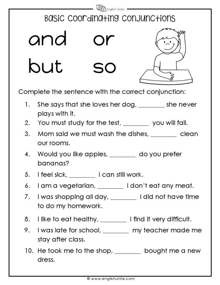 Conjunction Worksheets With Answers For Class 8