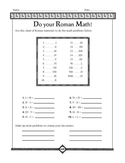 Roman Numerals Worksheet For Grade 6