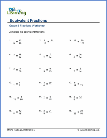 Maths Worksheet For Class 5 Fractions