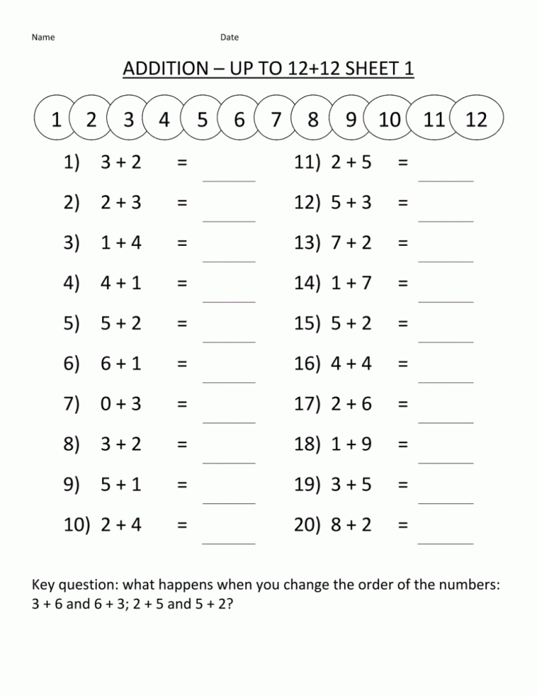 Free Addition Worksheets For Grade 1