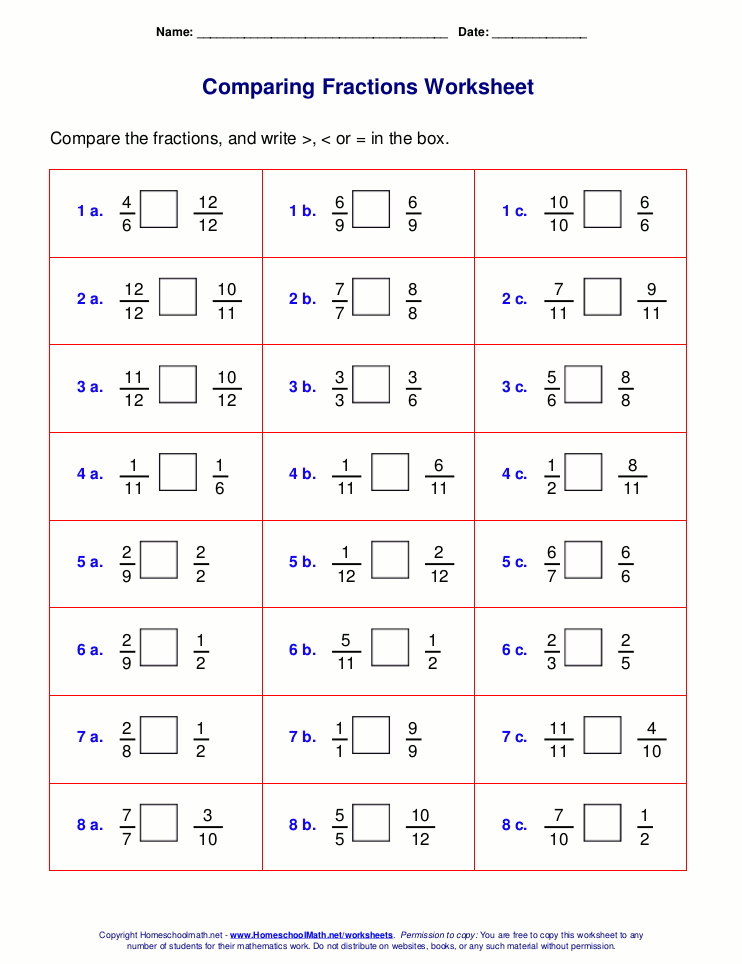 Ordering Fractions Worksheet