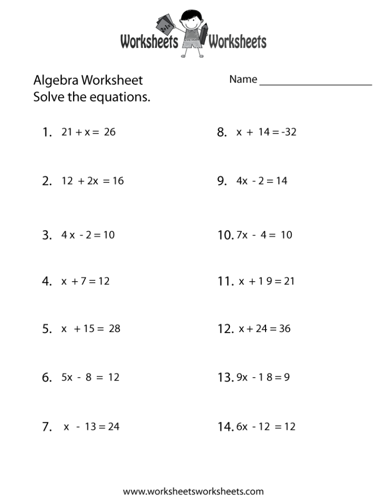 Simple Equations Worksheet For Class 6