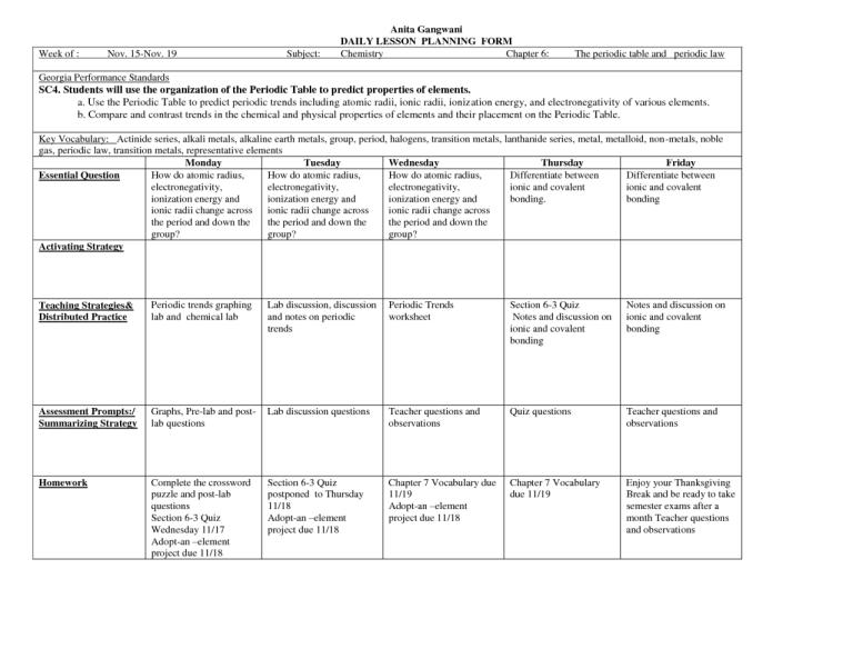 Periodic Table Worksheet Answers