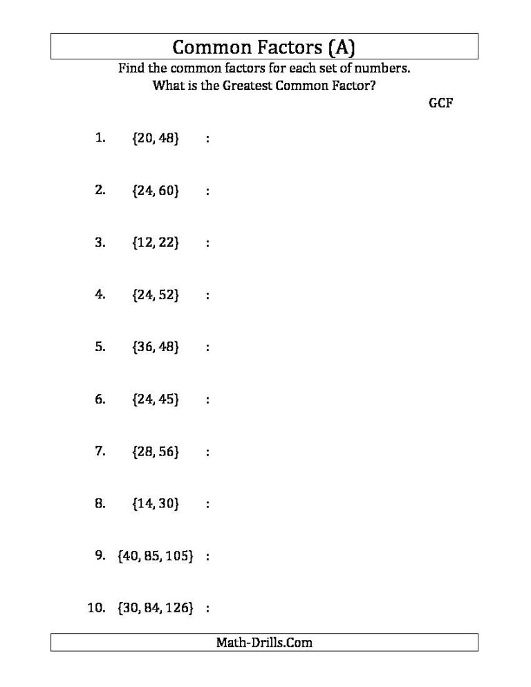 Gcf Worksheets Grade 7