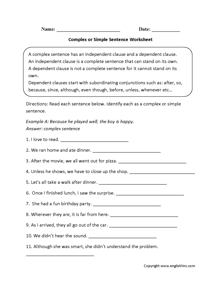 Compound Sentences Worksheet 7th Grade