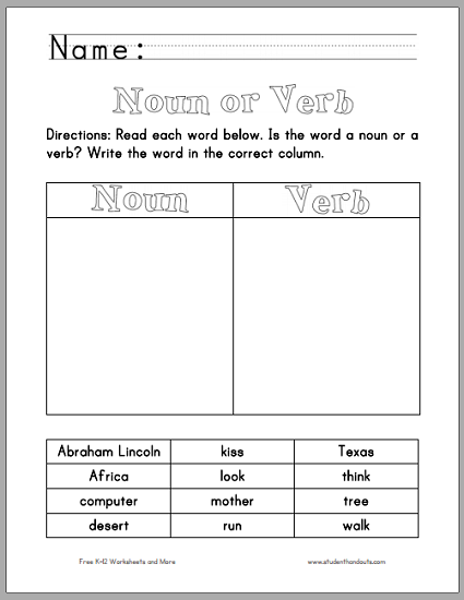 Noun Verb Adjective Worksheet 2nd Grade