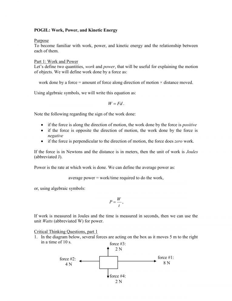 Work Power And Energy Worksheet Answers