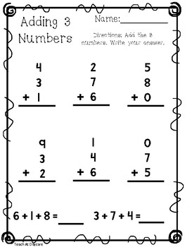 3 Number Addition Worksheets 1st Grade