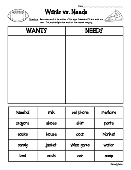 Needs And Wants Worksheet For Adults