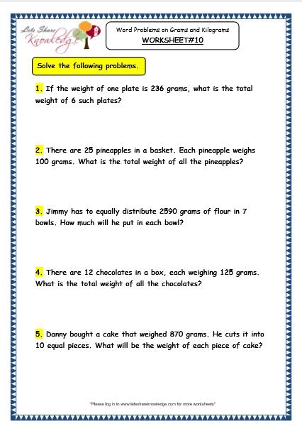 Third Grade Multiplication Word Problems Grade 3