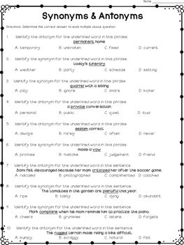 4th Grade Synonyms And Antonyms Worksheet