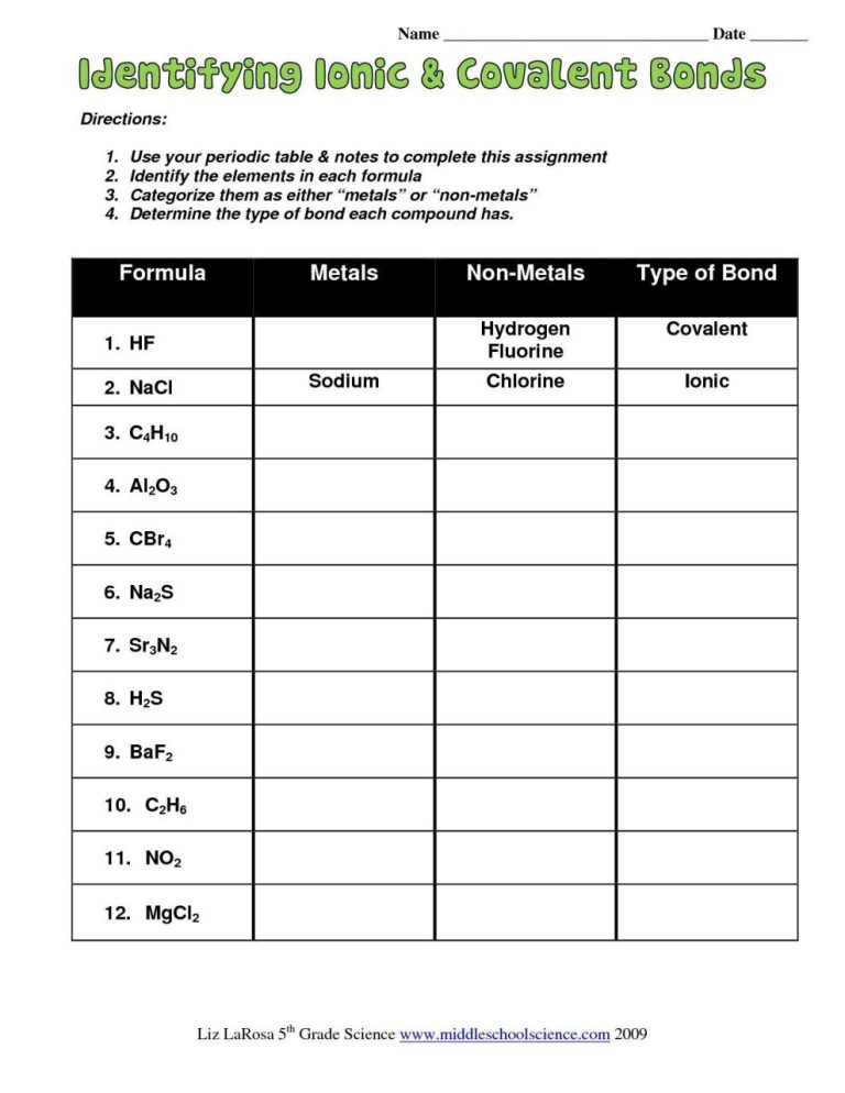 Chemical Bonding Worksheet Answers Pdf