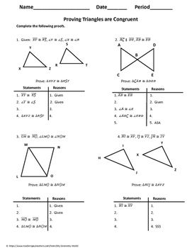 Triangle Congruence Worksheet Answer Key