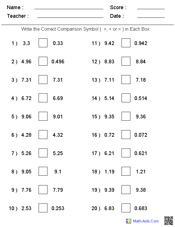 Printable Adding And Subtracting Decimals Worksheets 5th Grade