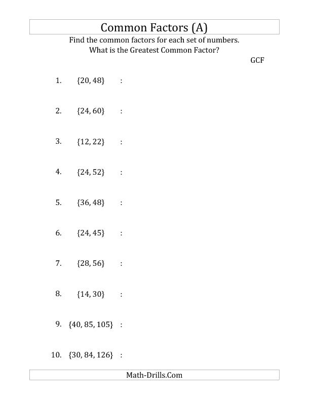 Greatest Common Factor Worksheets Grade 5 Pdf