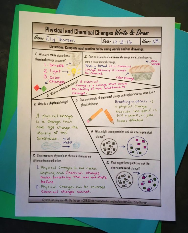 Worksheet Examples Of Physical And Chemical Changes