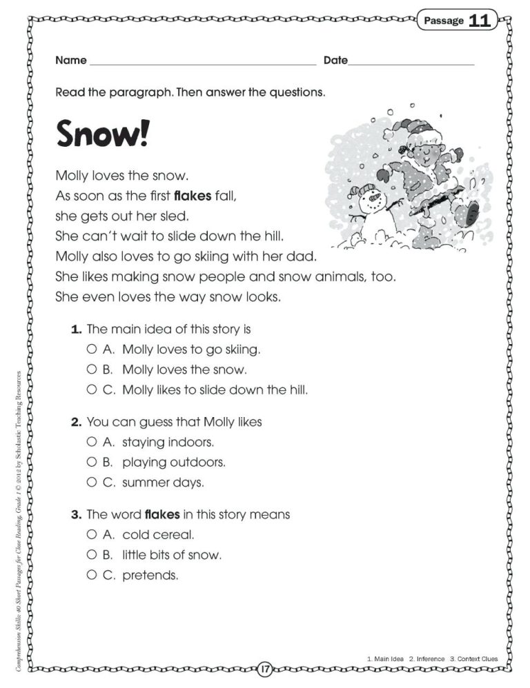 First Grade Main Idea Worksheets Pdf