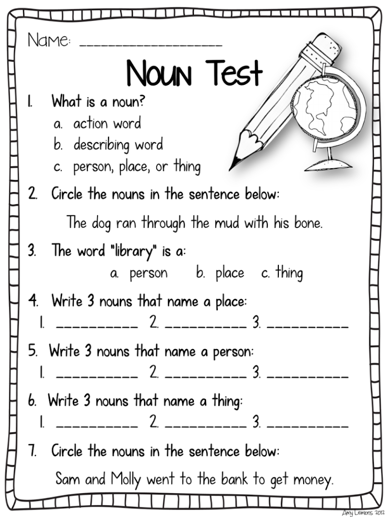 Grade 2 Noun Worksheets Pdf