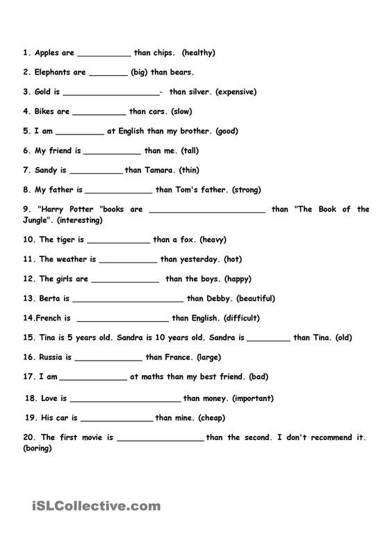 Degree Of Comparison Worksheet