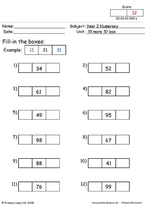 Year 2 Worksheets Free Uk