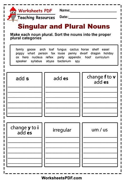 Singular And Plural Nouns Worksheets Pdf