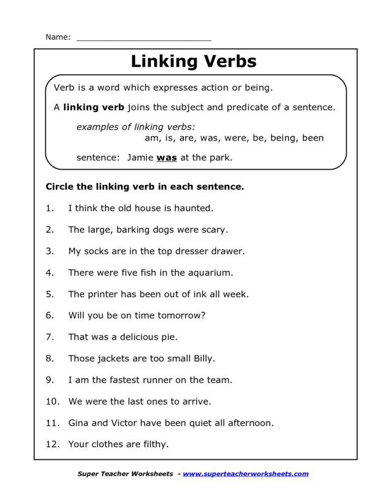 Helping Verbs Worksheet For Grade 1