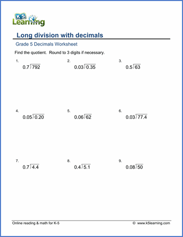 Multiplication Decimals Worksheets Grade 5