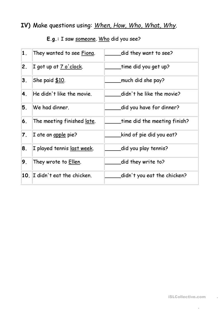 Wh Questions Worksheets Grade 4 Pdf