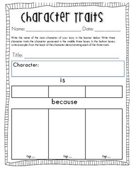 Character Traits Worksheet 2nd Grade