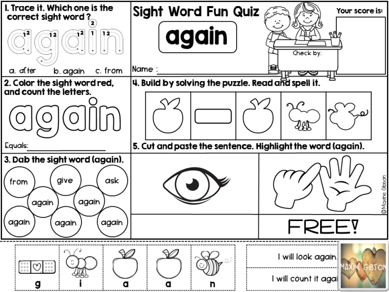 Free Printable Sight Words Activities For Kindergarten