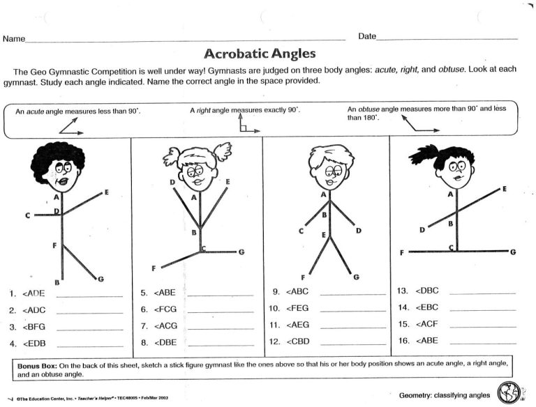 4th Grade Identifying Angles Worksheet