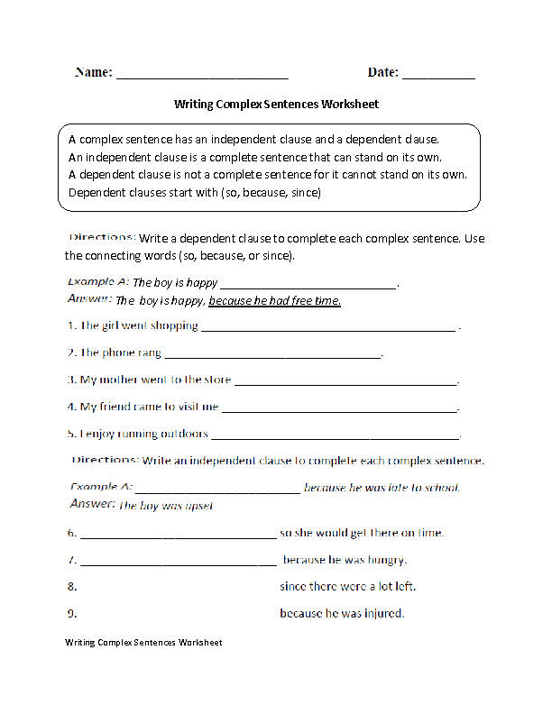 Complex Sentences Worksheet 3rd Grade