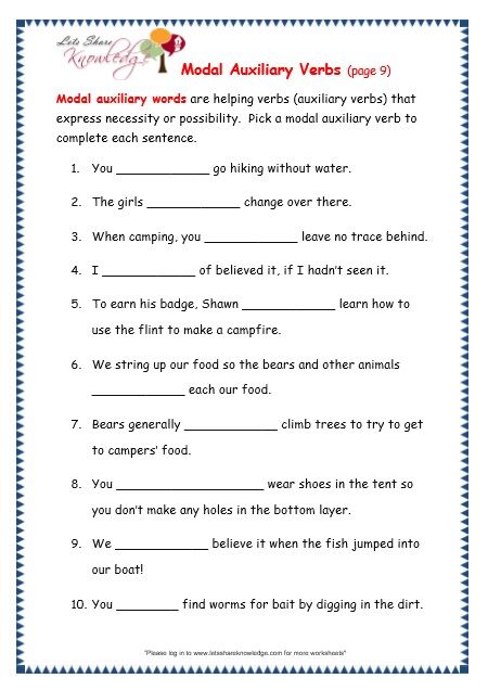 Auxiliary Verbs Worksheet Grade 4