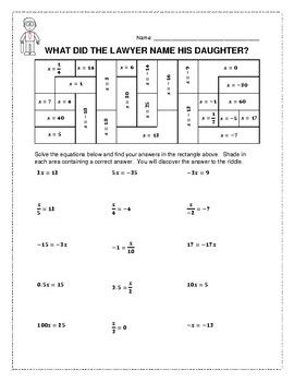 Solving One Step Equations Worksheet Puzzle