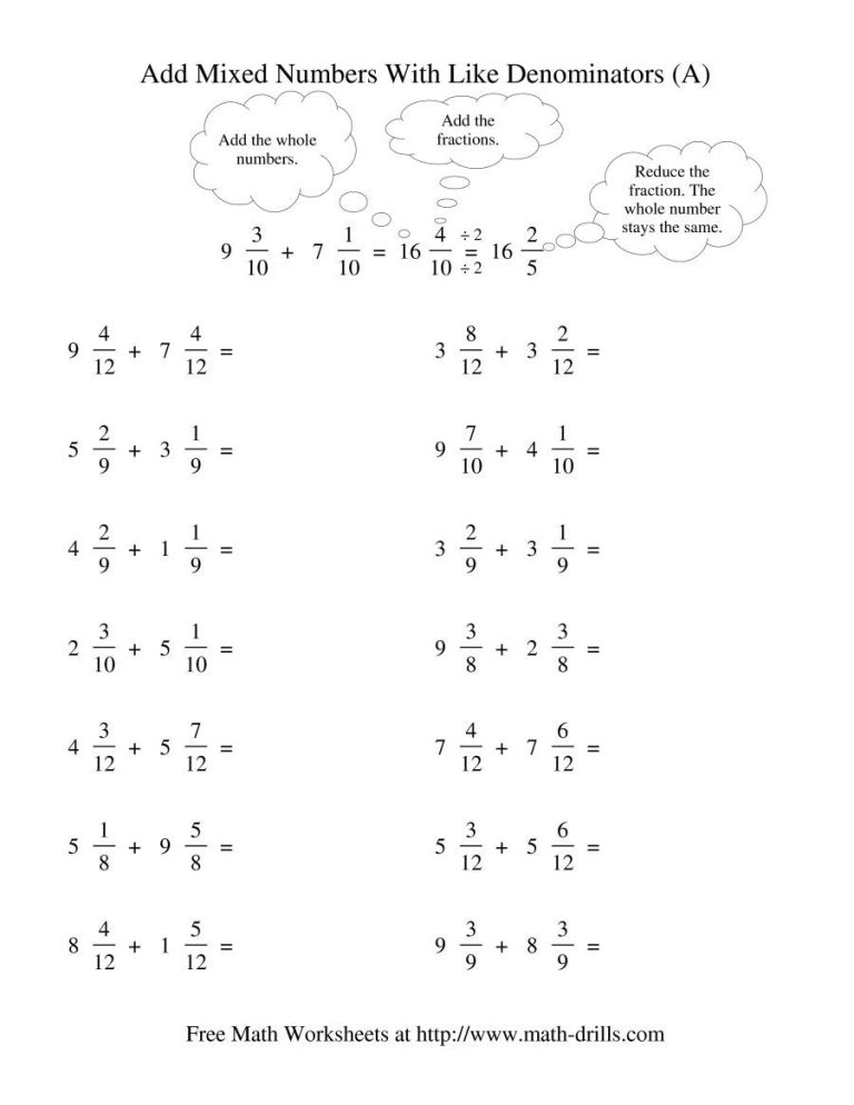 Adding Mixed Numbers Worksheet 6th Grade