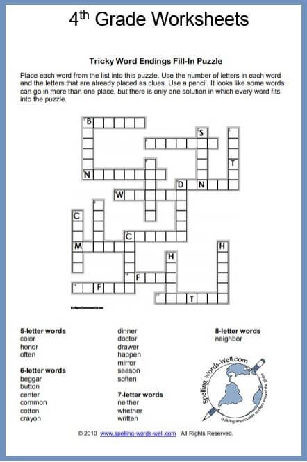 4th Grade Spelling Activities Worksheets