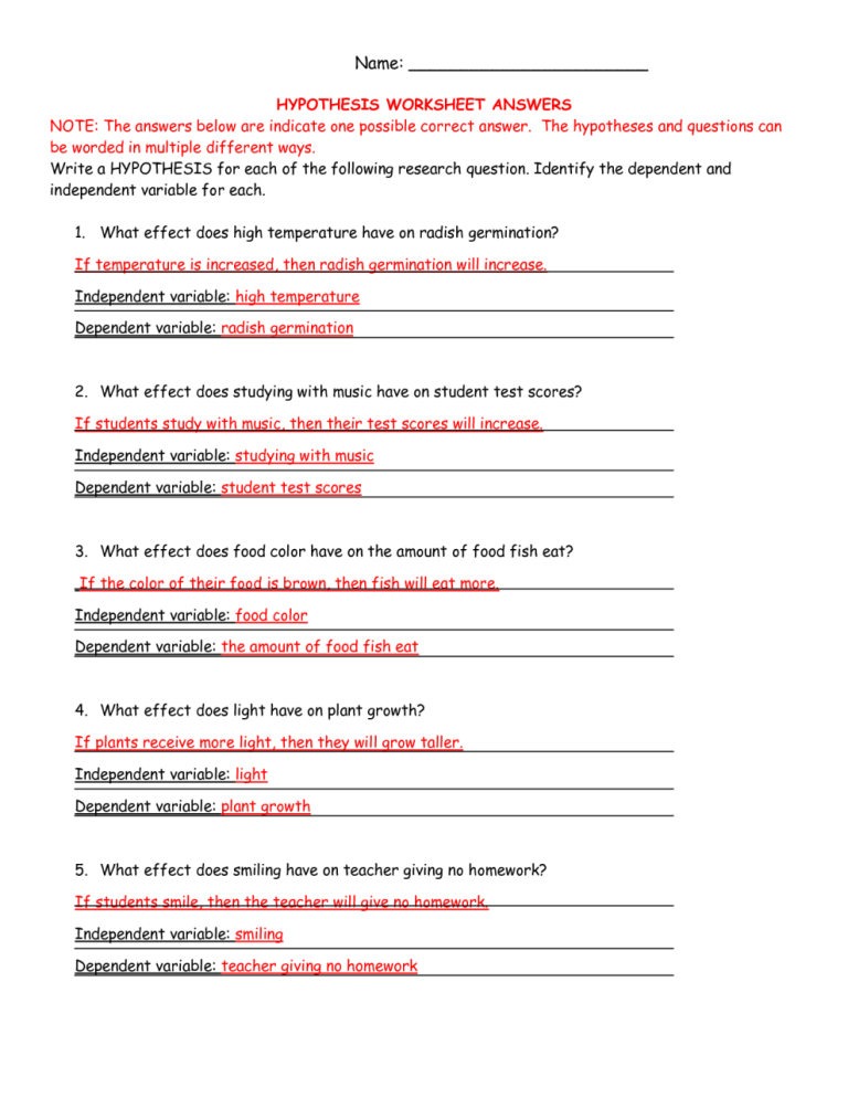 Scientific Method Worksheet Answers 7th Grade