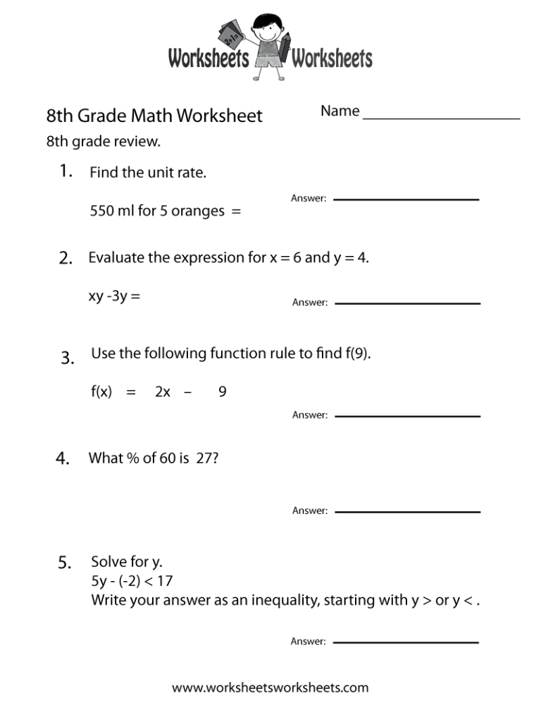 8th Grade Math Worksheets Printable Free