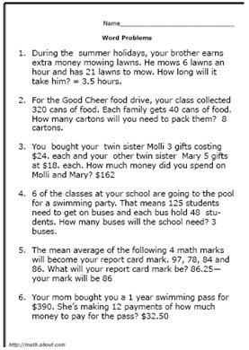 6th Grade Multiplication Word Problems 5th Grade