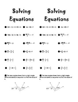 Two-step Algebra Equations Worksheets