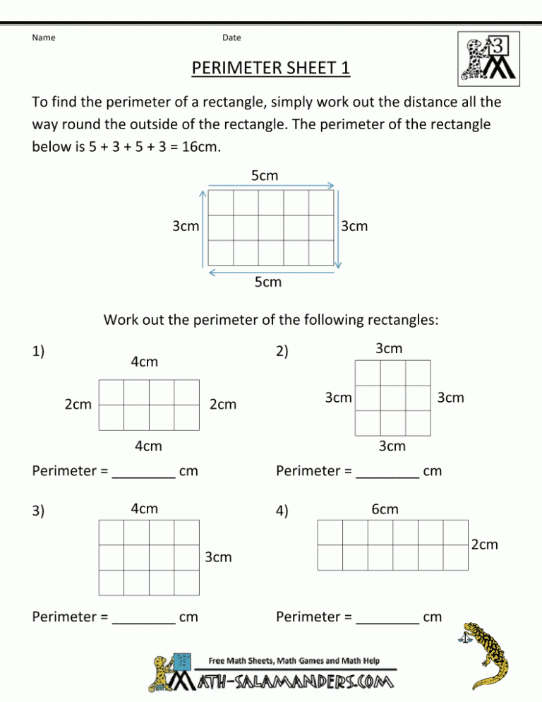 Free Perimeter Worksheets 3rd Grade