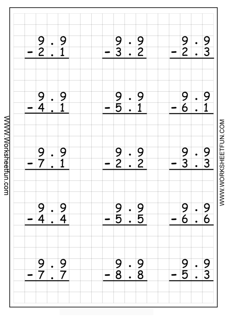 Adding And Subtracting Decimals Free Printable Worksheets