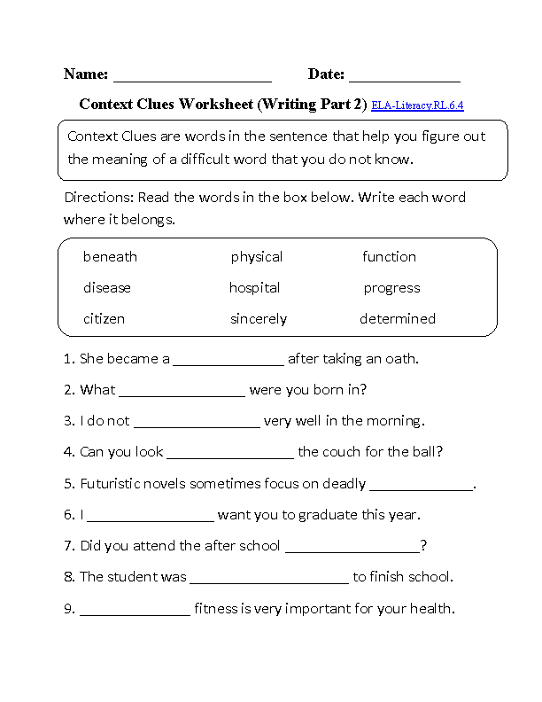 Language Worksheets For 6th Grade