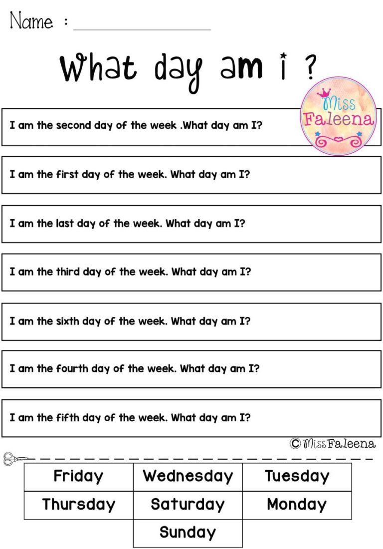 Printable 1st Grade Days Of The Week Worksheets