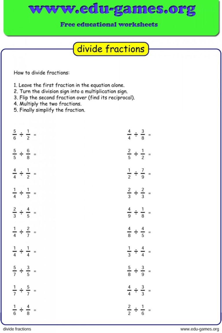 Mixed Fractions Worksheets Grade 5