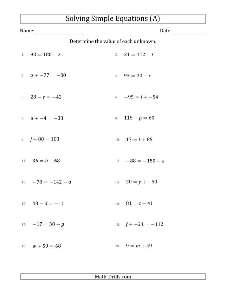 Simple Algebra Worksheets Pdf